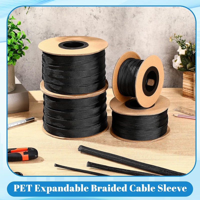 Pangda 150 Feet 3/4 Inch Wire Loom PET Expandable Braided Sleeving Braided Sleeve for TV, Computer, Home Theater (Black) - Image 2